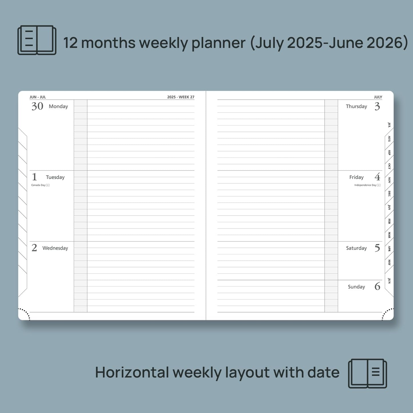 POPRUN Planner 2025-2026 (Large 8.5''x 10.5''), Horizontal Weekly Notebook Jul.2025 - Jun.2026, Academic Appointment Book with Monthly Tabs, Leather Hardcover, Inner Pocket, 100 GSM - Aquamarine