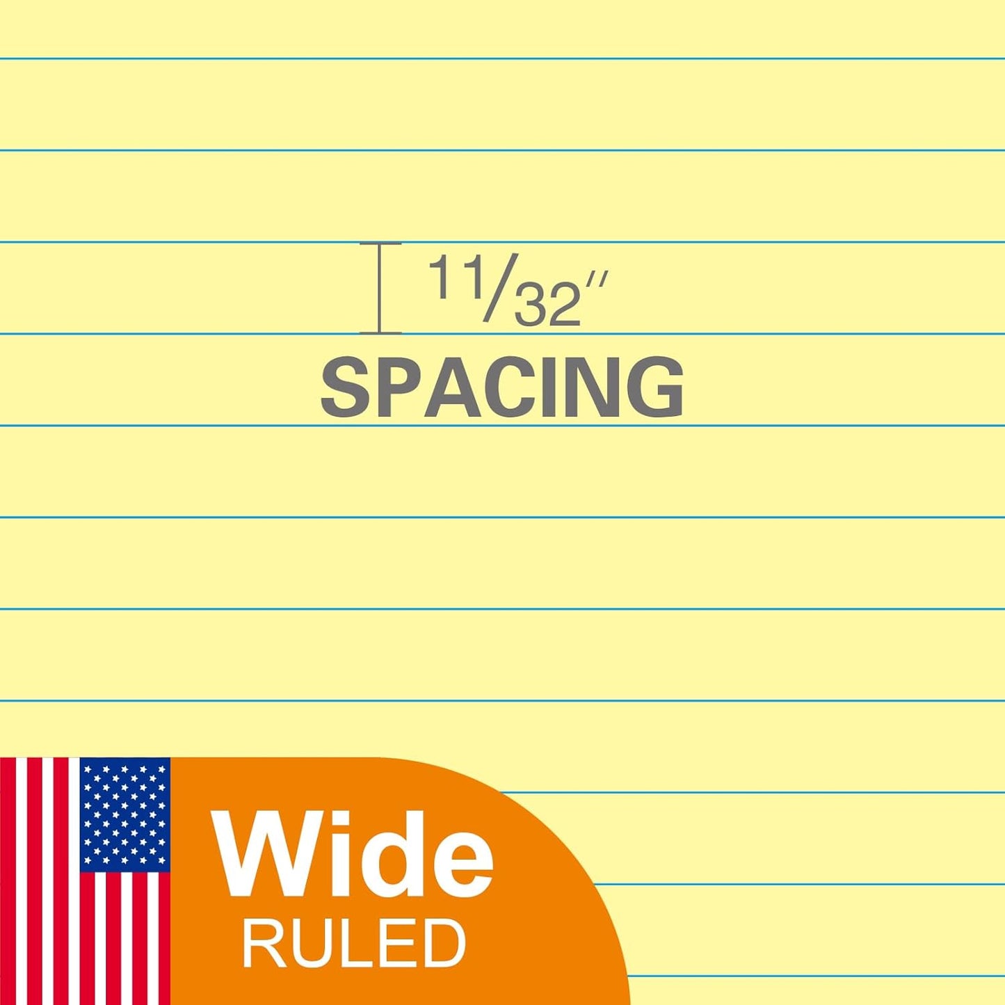 KAISA Loose Leaf Notebook Paper, Wide Ruled, 300 Sheets Per Lined Paper, 8" x 10.5", 3 Hole Punched for 3 Ring Binder, Canary, Made In USA