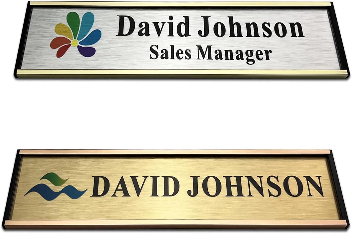 Personalized Name Plate for Door or Wall, 2 x 8 inch Custom Office Aluminum Door or Wall Name Plates with Logo Image or Texts, Office Appreciation Gifts for Coworkers Boss Teacher, Employee