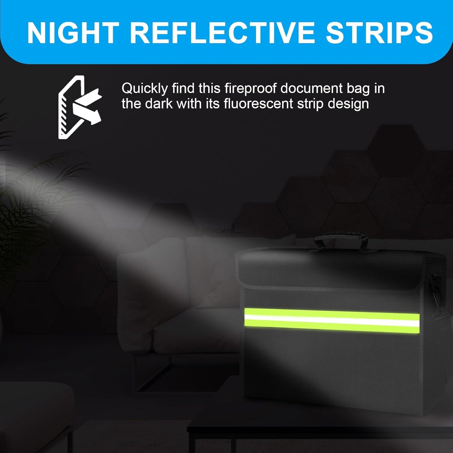 6500°F Fireproof Document Bag with Lock-Fireproof Box with 10 Layers Insulation Materials&Waterproof Zipper,Removable Wallet,Reflective Strip for Cash,Documents,Jewelry(14.2”x 9.6”x 4.1”)