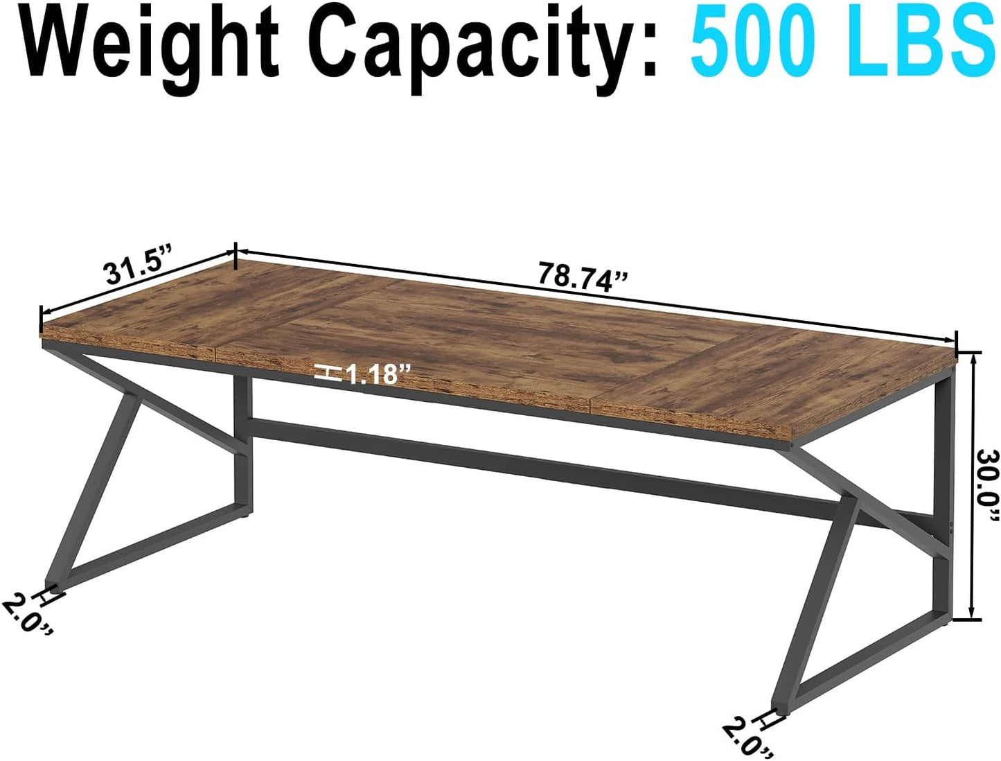 HSH Large Rustic Brown Computer Desk, 78 Inch Extra Long Metal Wood Desk for Home Office, Two Person Executive Writing Study Gaming Desk Table, Bedroom Living Room PC Laptop Dual Monitor Desk