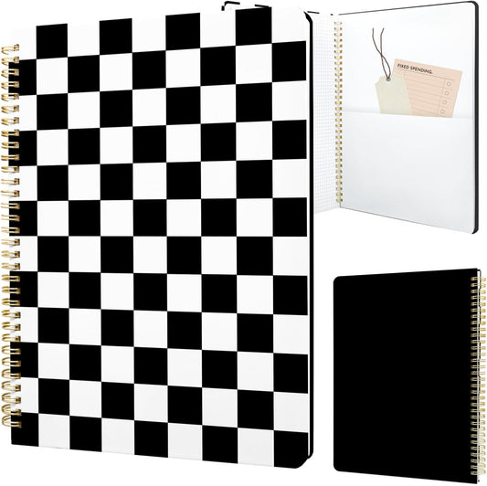 Cute Spiral Notebook journal A4 Aesthetic Pretty Design for Women Girls Kawaii with Pocket, 8.5 x 11 inch, Graph, Black Plaid