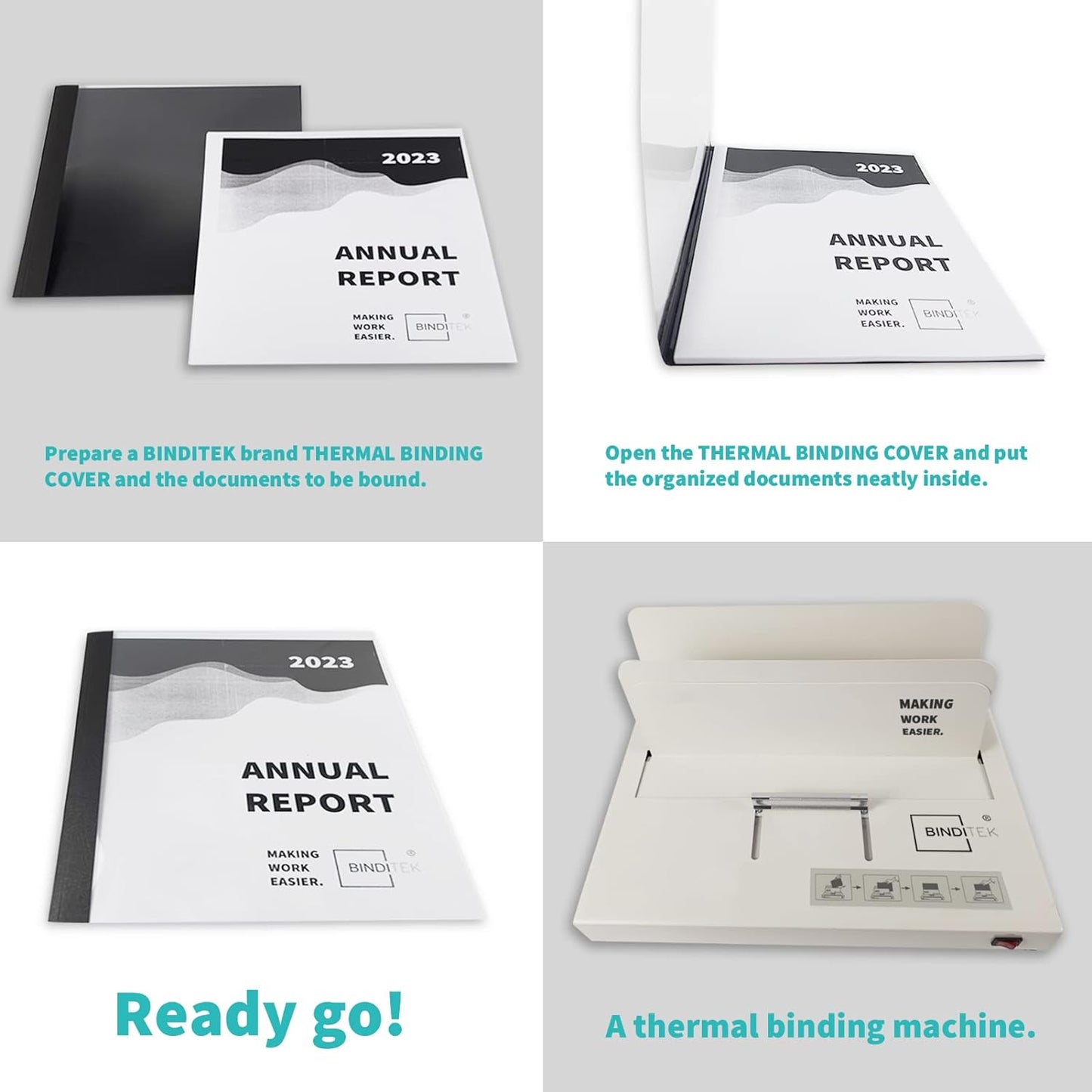 Binditek 10 Pack Thermal Binding Presentation Covers, 1/16 Inch Spine, Holds 15 Sheets, Ultra Clear Front Cover, Blue Paper Back Cover, Letter Size, for Students and Coworkers