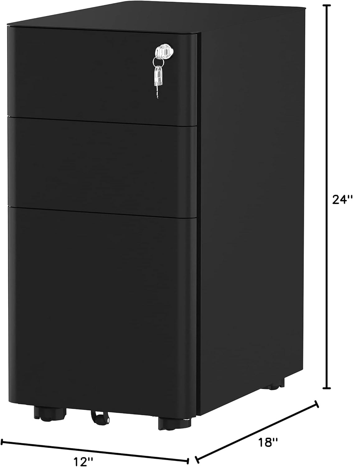 YITAHOME 3-Drawer Metal Filing Cabinet Office, Compact Portable Slim File Cabinet Drawers with Keys, Pre-Built Office Storage Cabinet for A4/Letter/Legal (Black)