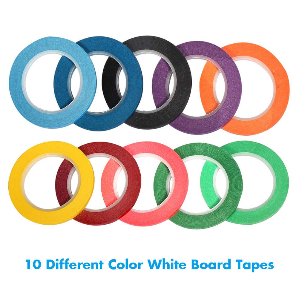 selizo 10 Rolls 1/8” Whiteboard Pinstripe Tape Dry Erase Board Tape Line Thin Striping Graphic Chart Art Tape Grid Lining Tape for White Board, 10 Colors