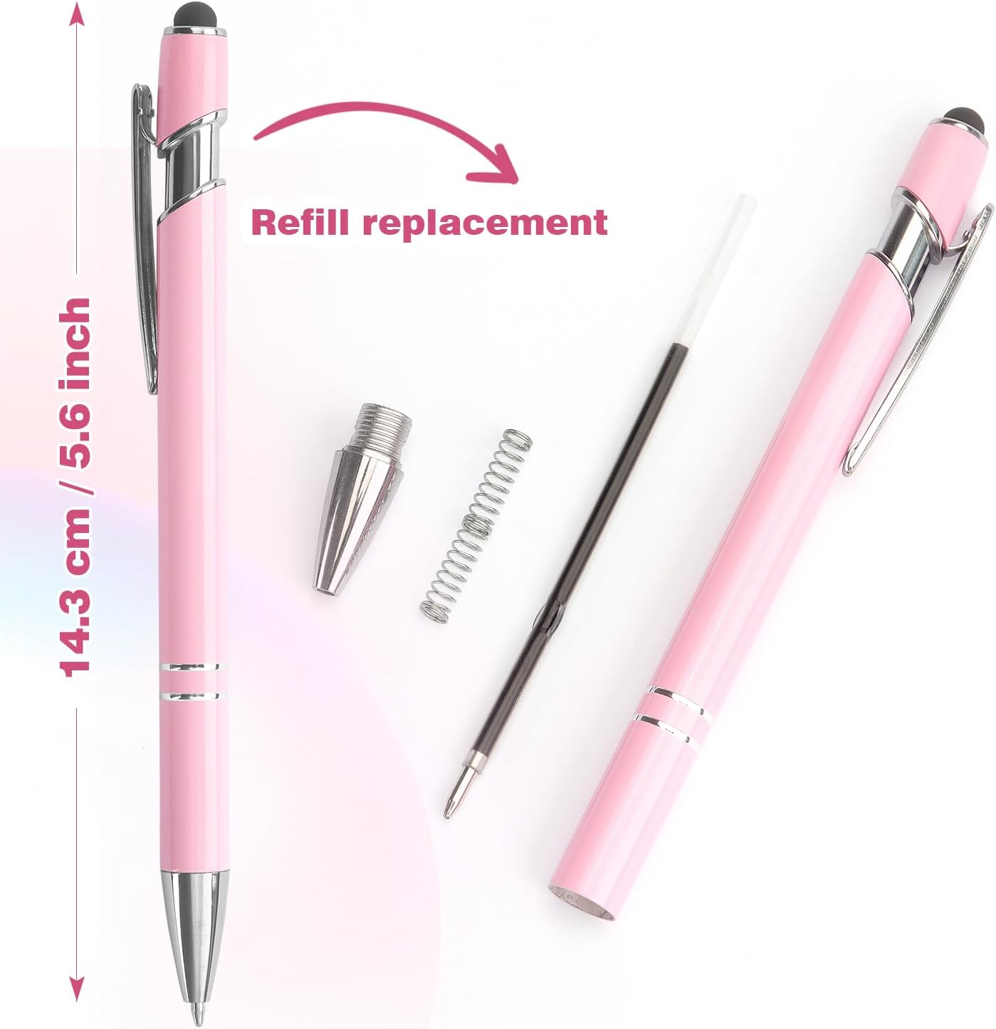 Ballpoint Pen 2-in-1 Stylus Retractable Ballpoint Pen with Stylus tip, Metal Stylus Pen for Touch Screens, 1.0 mm Black Ink (Pink)