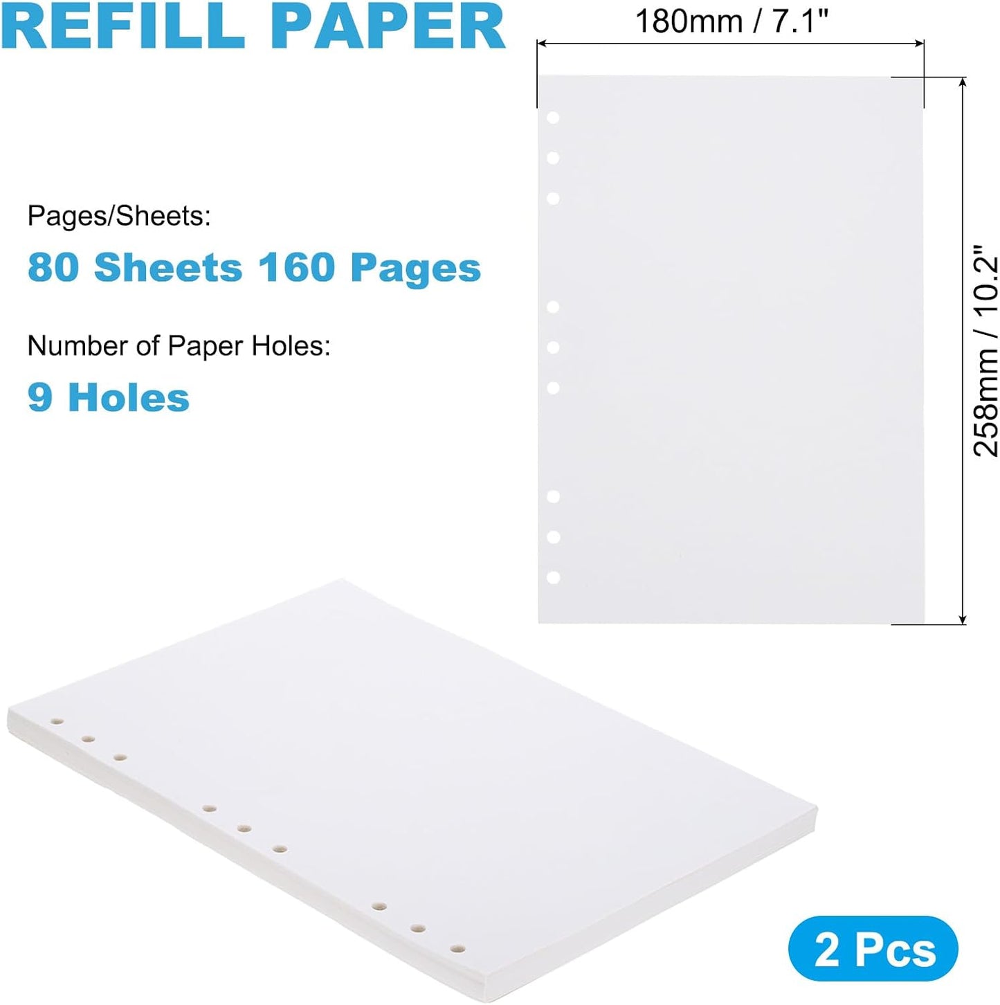 PATIKIL B5 Blank Refill Paper, Loose Leaf Paper 9 Hole Planner Refills for 9 Ring Refillable Binder Notebook Paper Filler Planner Inserts Office Diary Journals, 160 Sheets/320 Pages, White