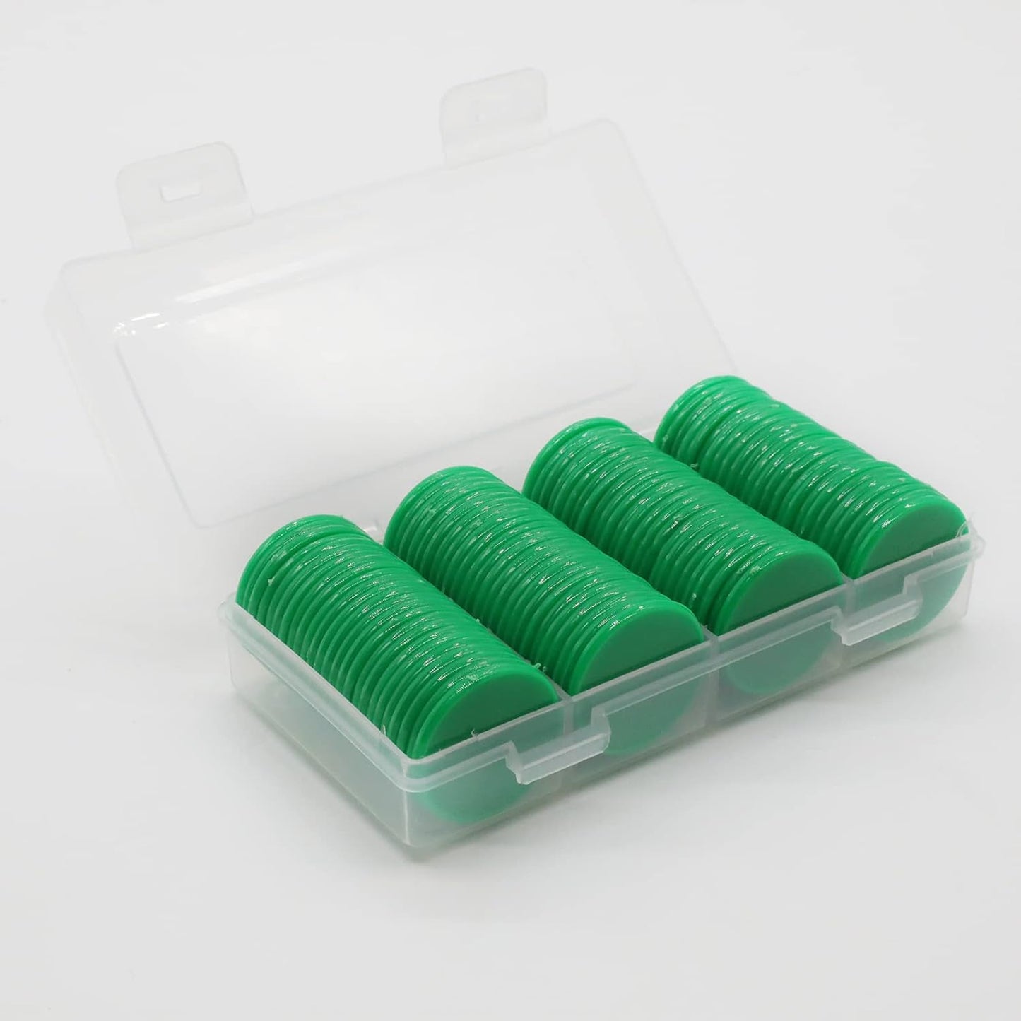 Set of 100 Opaque Plastic Learning Counters Mini Poker Chips Game Tokens with Storage Box (Green, 1.26 Inch)