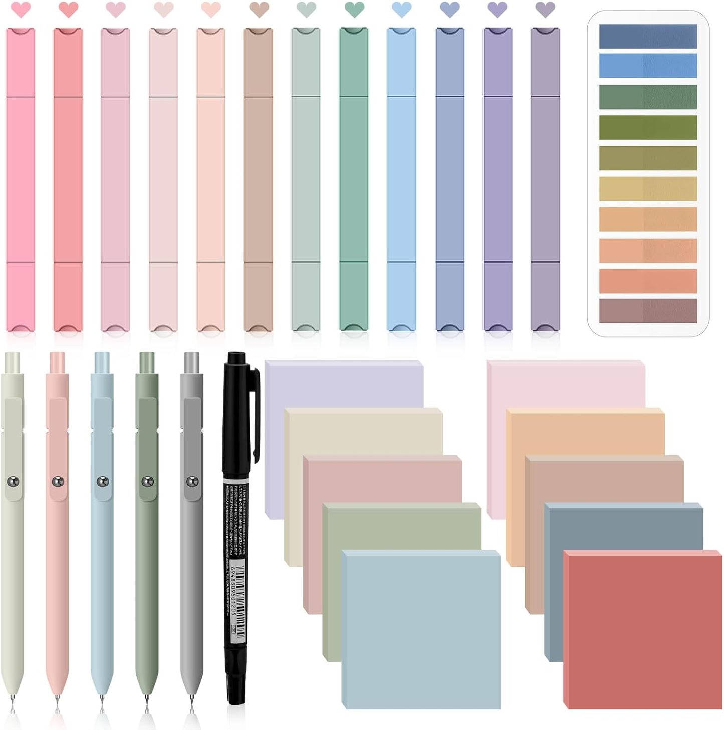 Jutom 38 Pcs Book Annotation Kit Aesthetic Highlighters Gel Pens Set Sticky Notes Tabs Markers Dual Ended Highlighter Quick Dry Ink Pens for Office Annotating Books(Retro Color,Square)