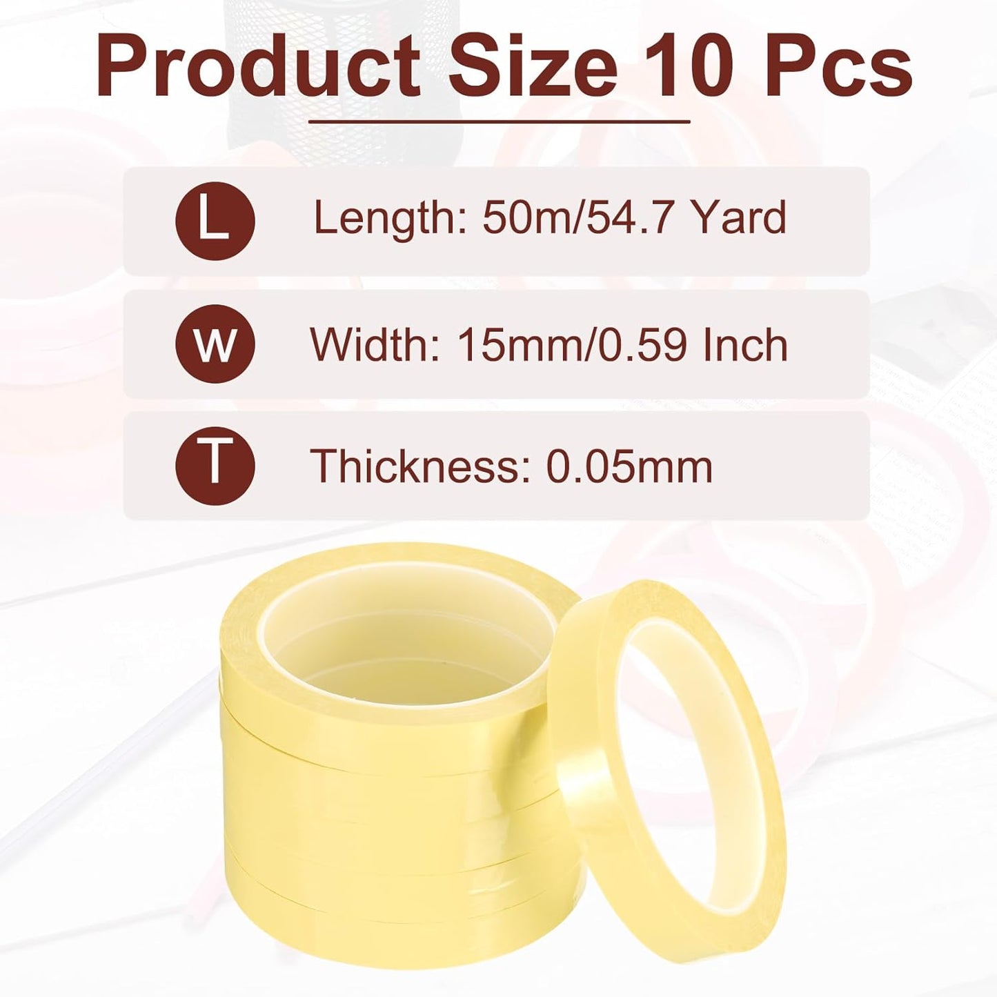 MECCANIXITY 10 Rolls Whiteboard Tape Graphic Chart Tape 15mm 54.7 Yard Art Tape Thin Self-Adhesive Pinstripe Tape Masking Tape for Gift Wrapping Craft Supplies, Light Yellow