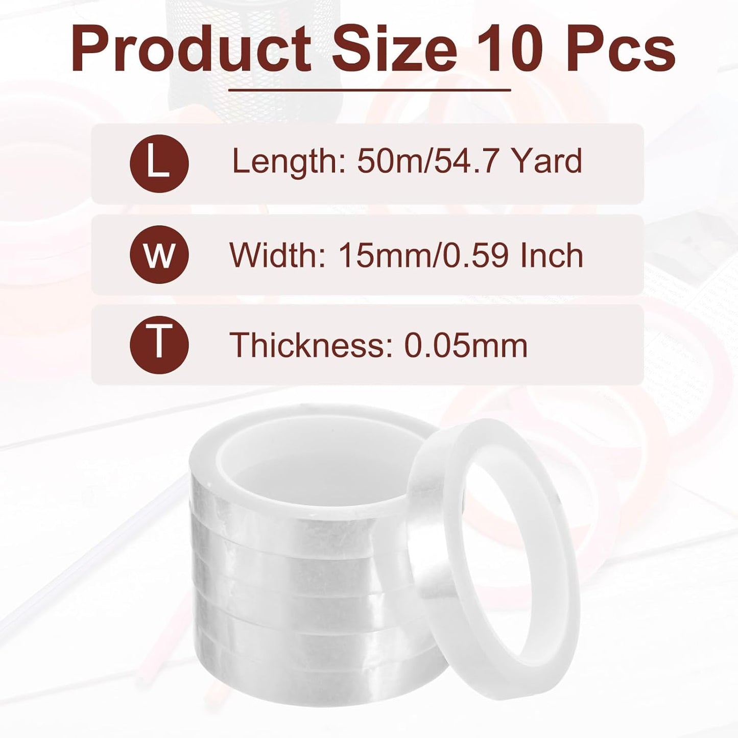 MECCANIXITY 10 Rolls Whiteboard Tape Graphic Chart Tape 15mm 54.7 Yard Art Tape Thin Self-Adhesive Pinstripe Tape Masking Tape for Gift Wrapping Craft Supplies, Clear