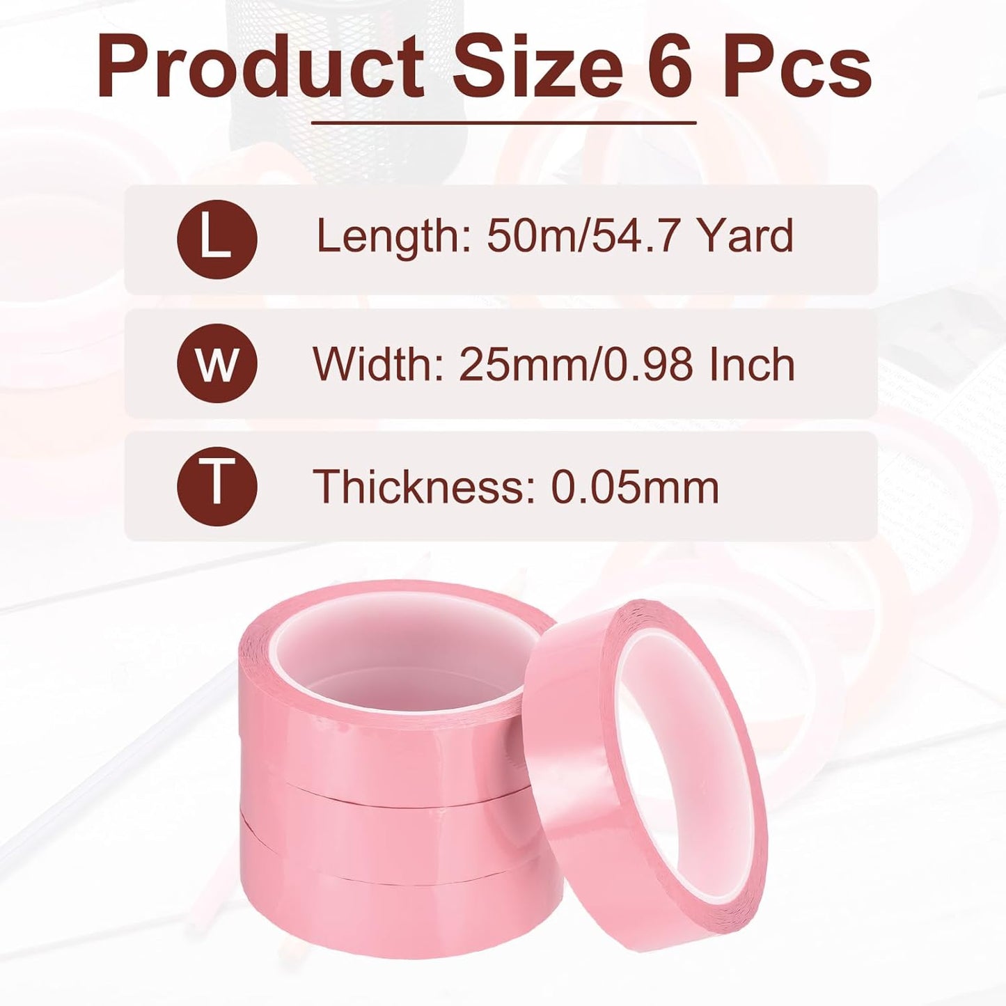 MECCANIXITY 6 Rolls Whiteboard Tape Graphic Chart Tape 25mm 54.7 Yard Art Tape Thin Self-Adhesive Pinstripe Tape Masking Tape for Gift Wrapping Craft Supplies, Pink