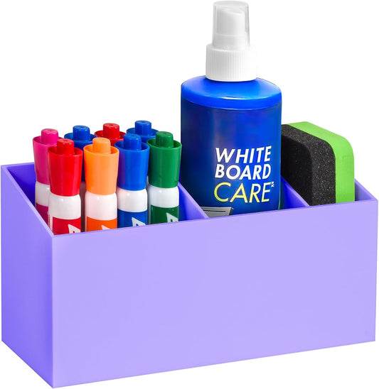 Magnetic Dry Erase Marker Holder, Acrylic Magnet Pen Holder for Whiteboard, Refrigerator, Magnetic Fridge Organizer for Office, Classroom, Whiteboard Maker Holder, Locker Organizer-Purple