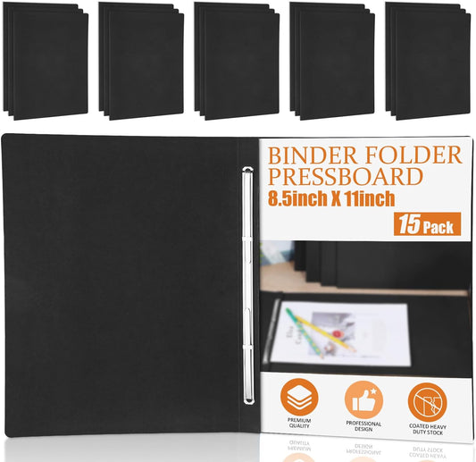 Zhanmai 15 Packs 8.5'' x 11'' Pressboard Report Covers, Metal Prong Fastener with Compressor, Letter Size 3'' Capacity Presentation Report Folder to Neatly Bind Reports, Proposals, Documents(Black)
