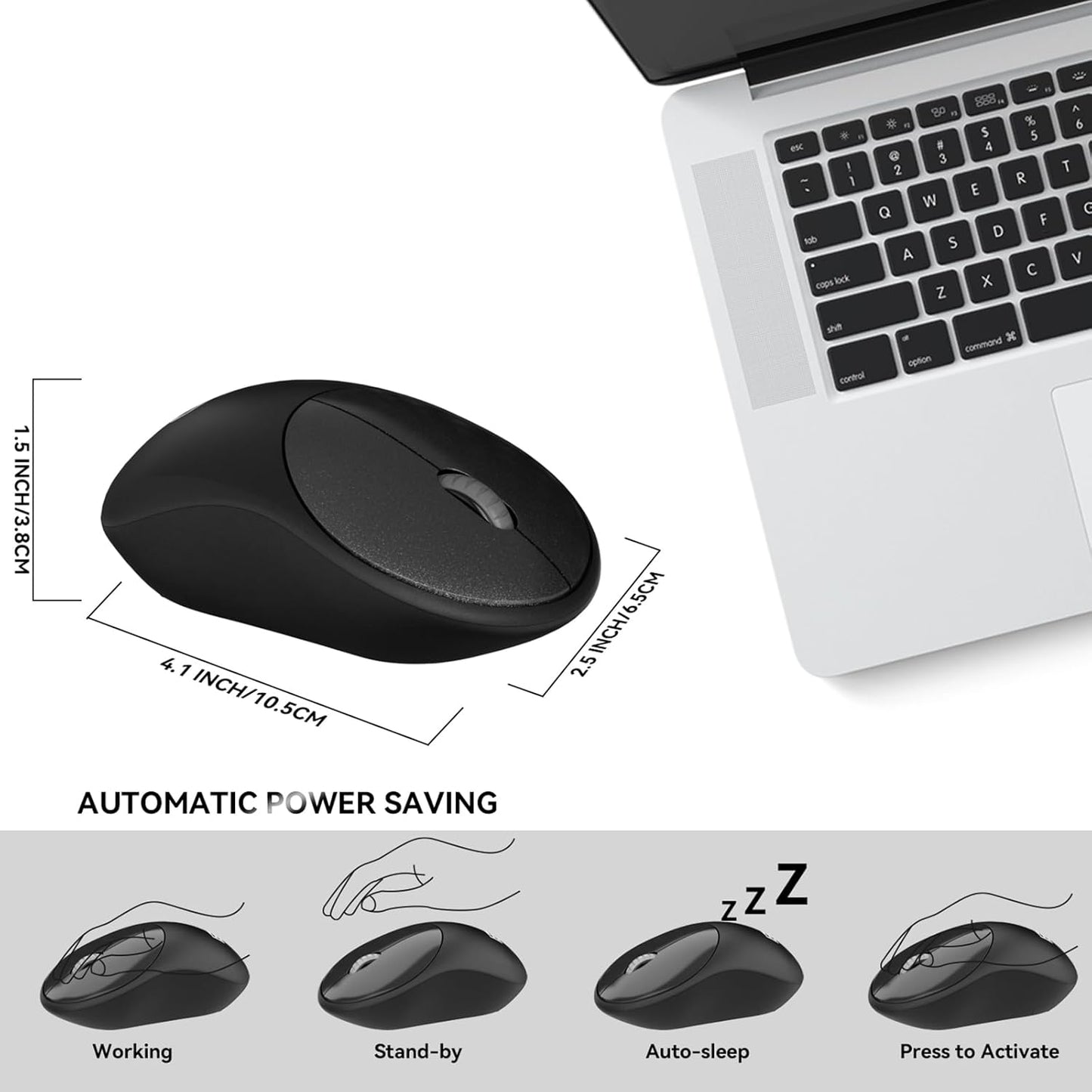 FD Wireless Keyboard and Mouse Combo - 2.4GHz USB Cordless, Cute Round Keys, Quiet and Slim Set for Laptop, Computer, TV, and Mac - Black