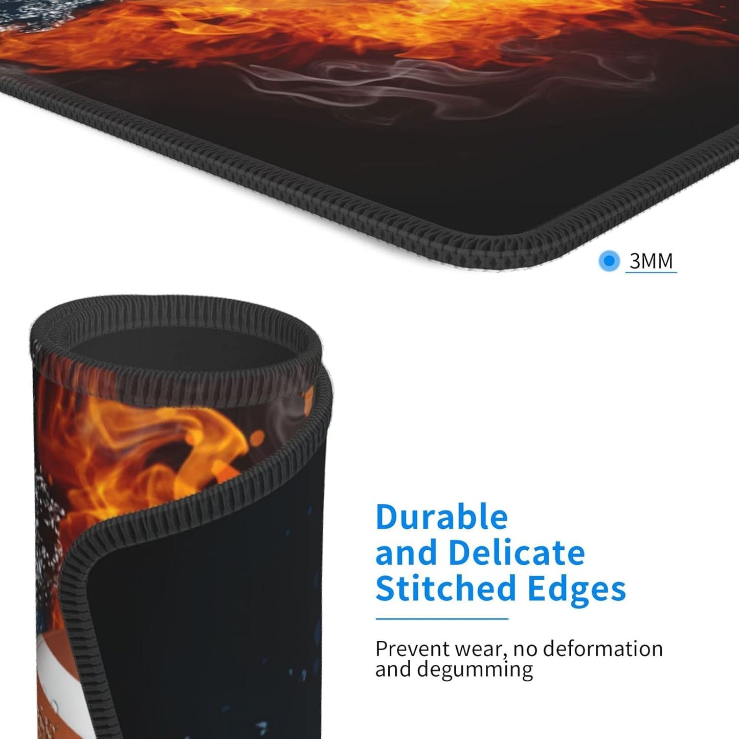 Football Mouse Pad Boys Men Teens Gamer Cool Desk Mat with Water Fire Printed, Sports Mousepad for Gaming/Home/Office, Non-Slip Rubber Mouse Mat with Stitched Edges for Desktop, 12 x 10 inch