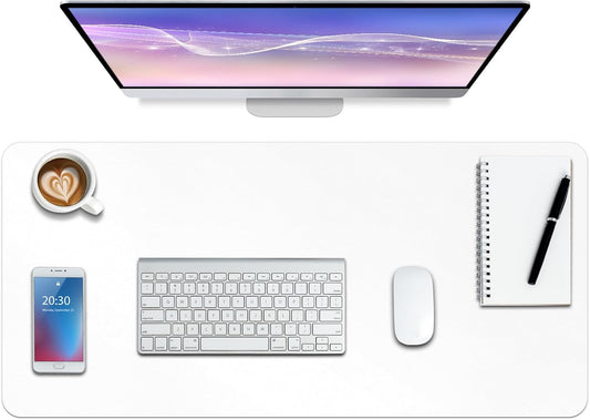 Boutilon Leather Desk Pad Protector,Non-Slip Mouse Pad,Laptop Desk Pad,Office Mouse Mat,Waterproof Leather Desk Blotter,Desk Writing Pad for Office and Home (L-White,35"x 17")