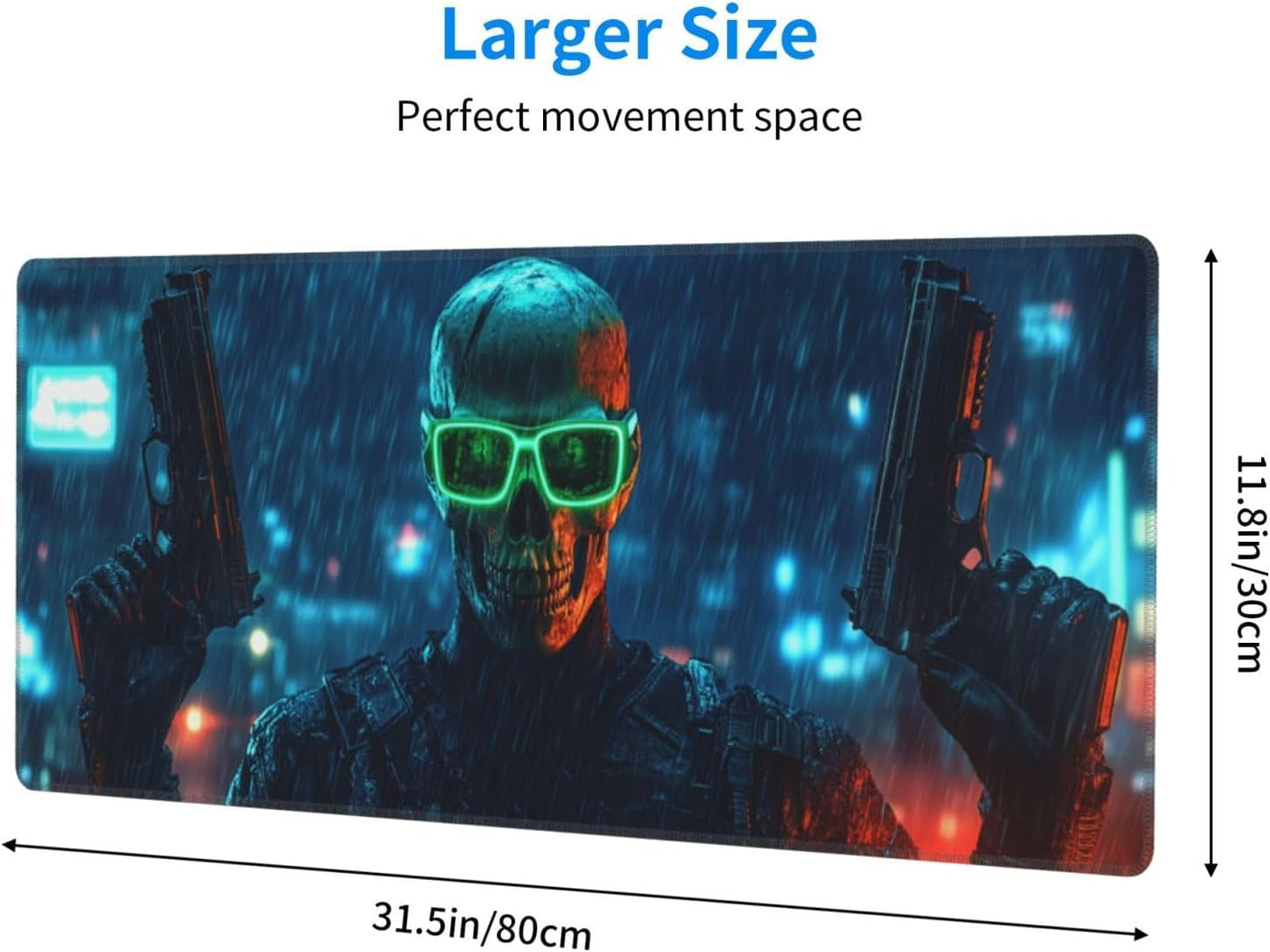 Rain Skull Mouse Pad 31.5 X 11.8 Inch Big Desk Rubber Base Stitched Edges Keyboard Pad XXL Mouse Mat for Home Game and Office