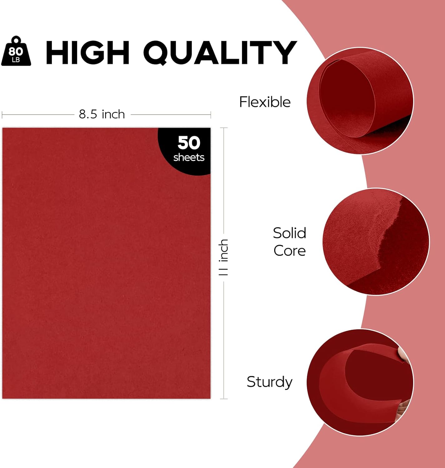50 Sheets Dark Red Cardstock 8.5 x 11 Red Printer Paper, Goefun 80lb Card Stock Paper for Christmas, Valentines Day, Invitations and Craft