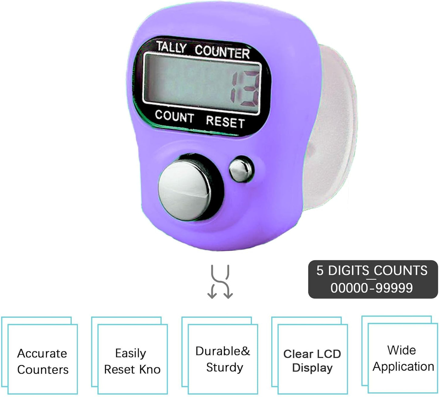 Electronic Finger Counter, 5-Digit Number Count Clicker Mini LCD Digital Display Hand Tally Counter, Resettable Counters Clickers for Knitting, Crochet, Coaching, Lap, Golf, Toddler & Fidget
