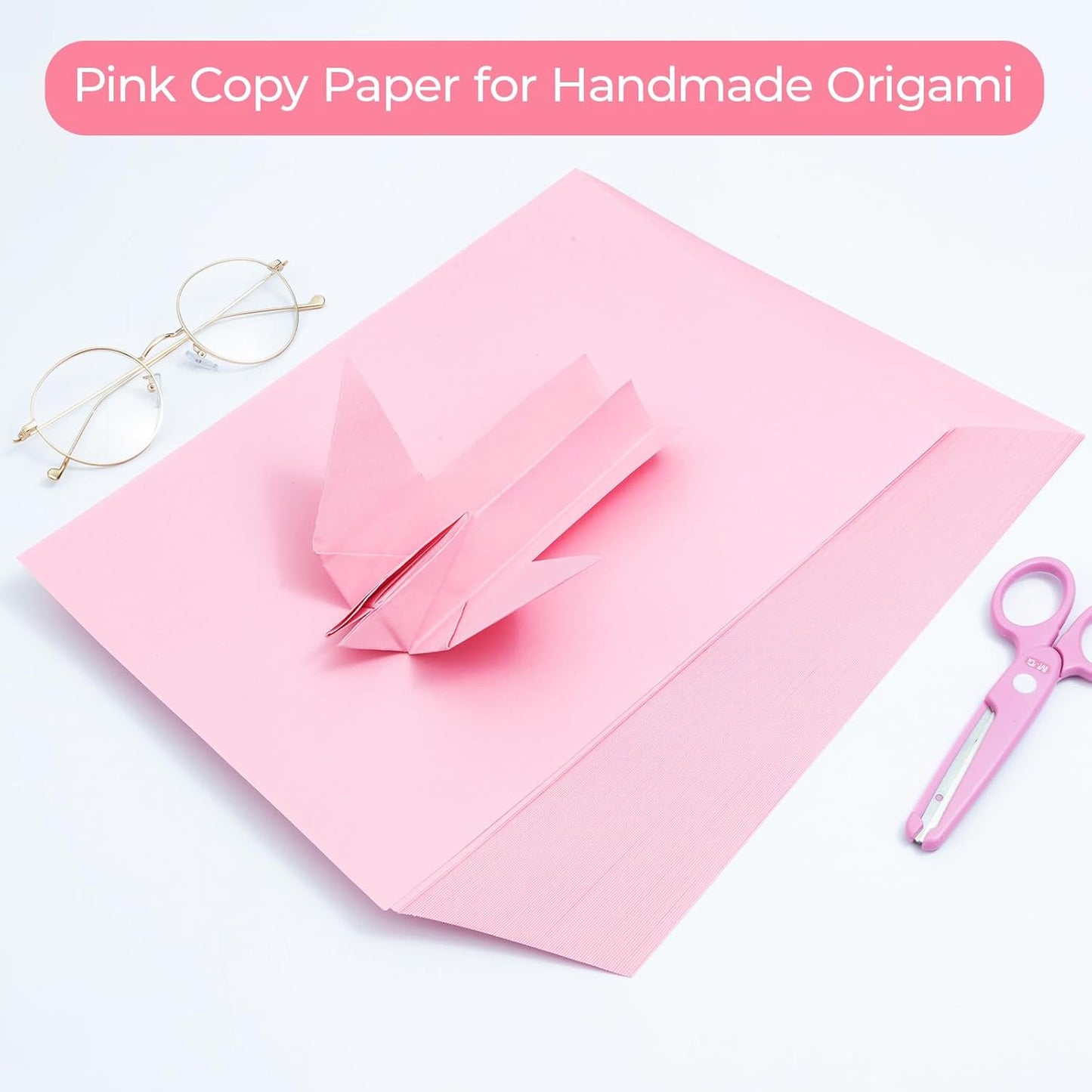 M&G 100 Sheets Pink Copy Printing Paper, 8.3 X 11.7 inch Colored Printer Papers, Pink Construction Paper for Card Making Scrapbooking School Office Party DIY Craft