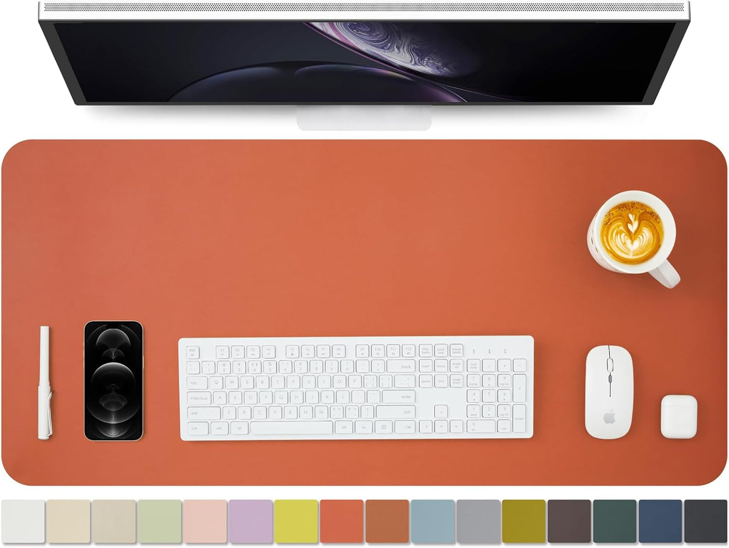 Leather Desk Mat - Non-Slip PU Pad for Office and Home - Organization Accessory - Ideal for Large Mouse Pad and Desk Mats (Orange, 36"x 17")