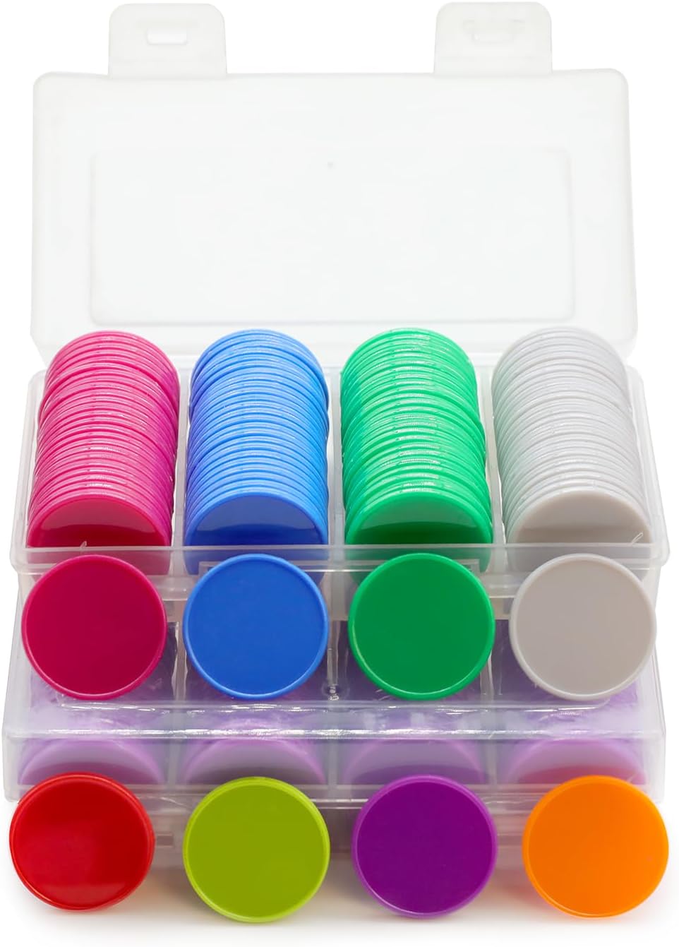 Set of 100 Opaque Plastic Learning Counters Mini Poker Chips Game Tokens with Storage Box (MediumVioletRed, 1.26 Inch)