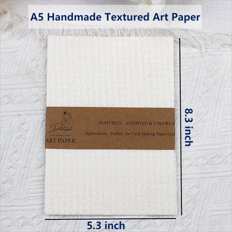 20 Sheets Scrapbook Paper A5 Size Textured Papers, White Mulberry Art Paper Craft Materials for DIY Card Making, Collage, Decoupage, Junk Journaling Supplies