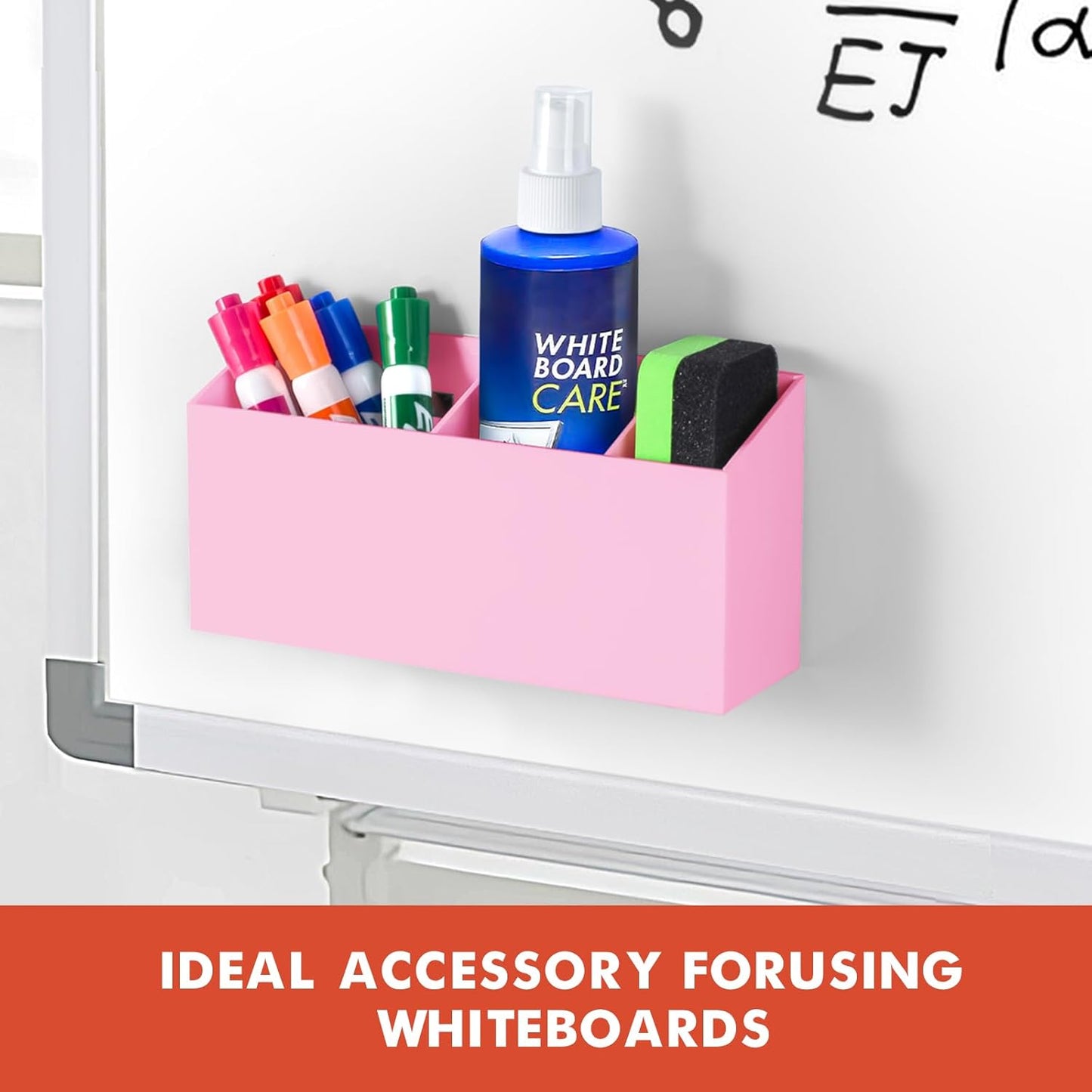 Magnetic Dry Erase Marker Holder, Acrylic Magnet Pen Holder for Whiteboard, Refrigerator, Magnetic Fridge Organizer for Office, Classroom, Whiteboard Maker Holder, Locker Organizer-Pink