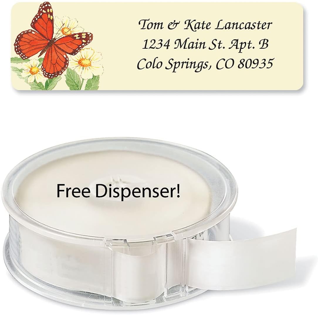 Butterflies Rolled Personalized Return Address Mailing Labels with Dispenser, Set of 500, 5 Designs, Small ¾ x 2½ Inch Size, Custom Self-Adhesive Sticker Roll, by Colorful Images