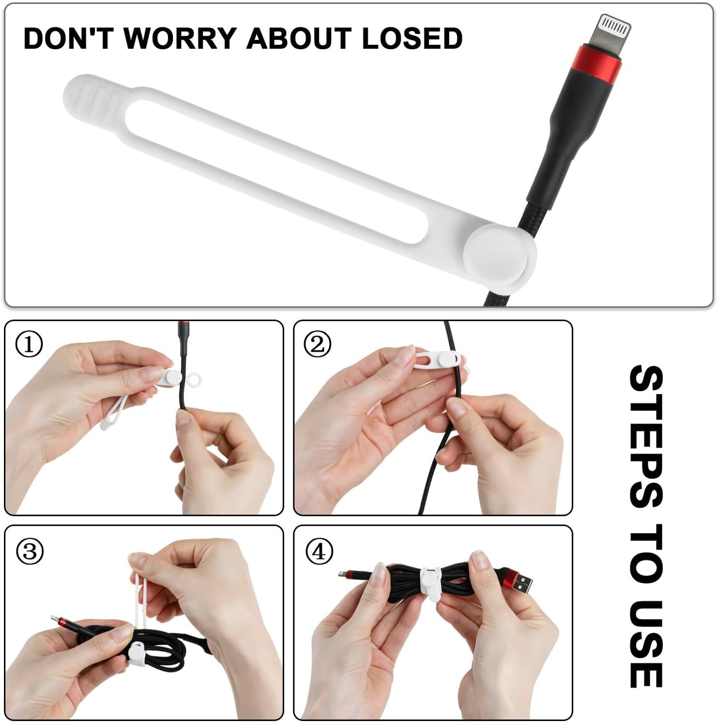 Nearockle 16Pcs 4.2" Silicone Cable Ties Cord Organizer for Cable Management, Reusable Cable Organizer Electronic Accessories in Home,Office,Kitchen,School,Travel(Black*8 & White*8)