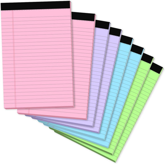 Note Pads 5x8, Narrow Ruled Legal Pad, Multicolor Small Notepads, 30 Sheet/notepad, 8 Pack Colored Legal Pads, Pink Legal Pad, Purple Notepad, Perforated Lined Note Pads for Study, Office, To-Do Lists