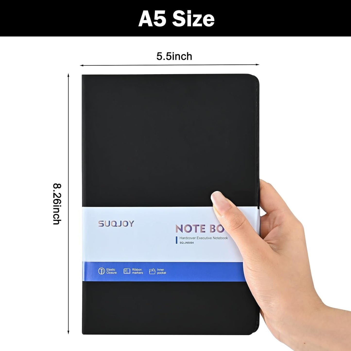 Lined Journal Notebooks, 4 Pack 160 Pages, 5.5x 8.2-Inch Journals for Women Men, Hardcover Notebook with 100 gsm Thick Paper, A5 Size College Ruled Notebook for Writing/Travel/Work (Black)