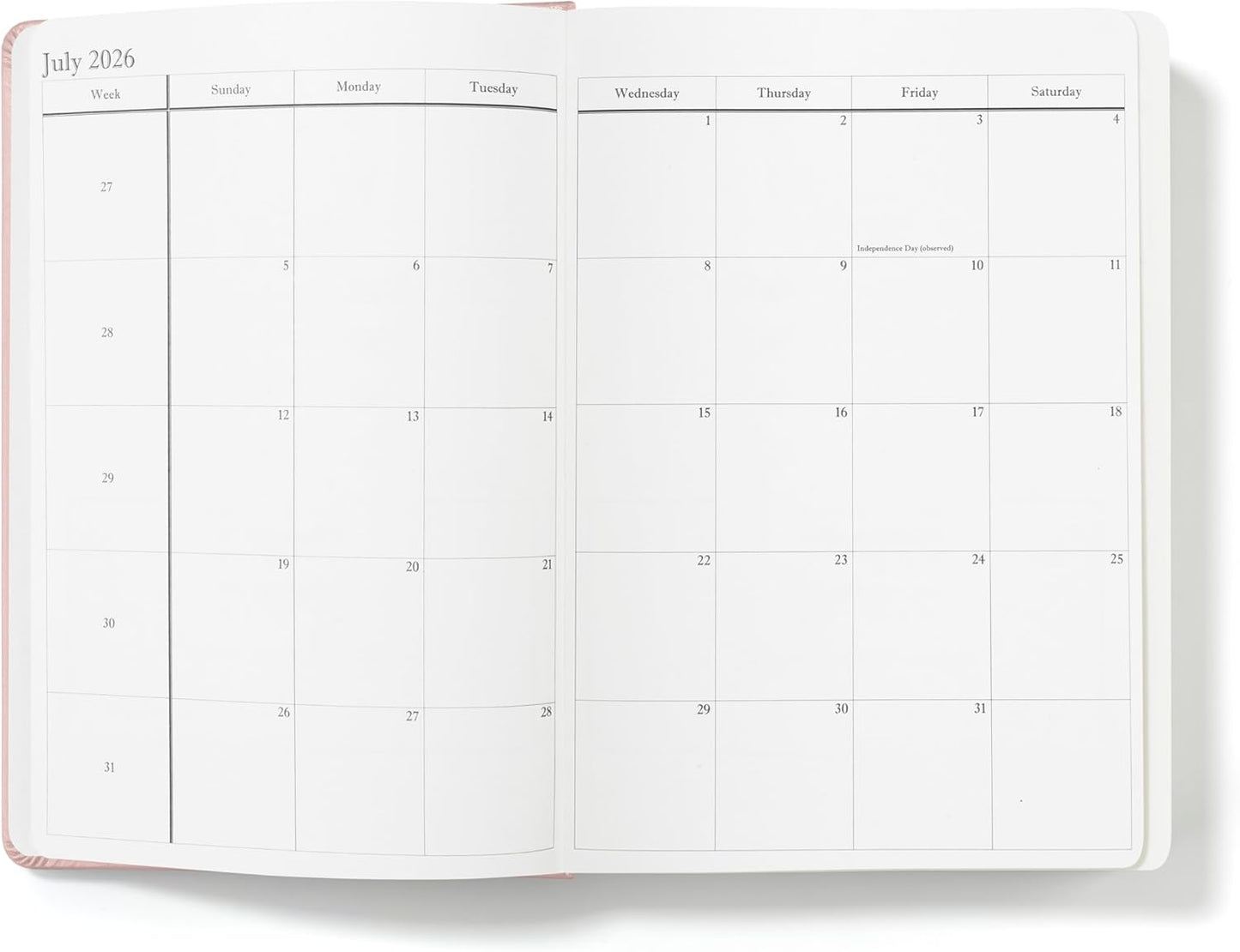 Wykeham's Executive 2026 Daily Journal Planner – US Public Holidays & Format – Customization Available (Rose, 8.5"×5.5")