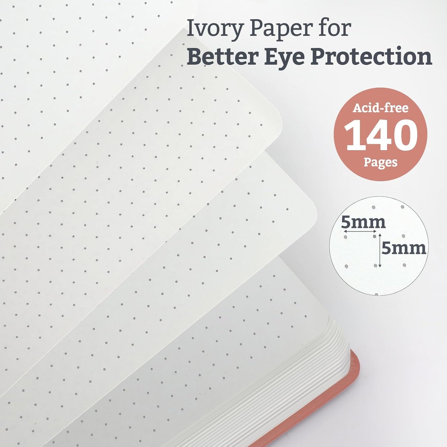 Hardcover Lined Bullet Dotted Journal Notebook, A5 140 192 Pages 100 120Gsm Paper College ruled for School,Work,Travel,and Daily Planning，5.7''*8.3'' (1, Pink, A5 Dotted)