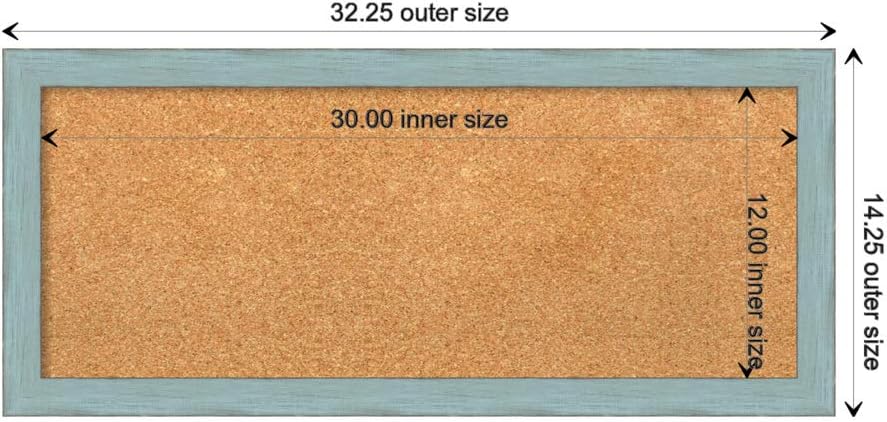 Amanti Art Natural Cork Board for Wall, 14x32 Vision Board with Blue Wood Frame, Medium Corkboard Office Decor for Home Organization, Rustic Farmhouse Corkboard Pinboard to display items for home