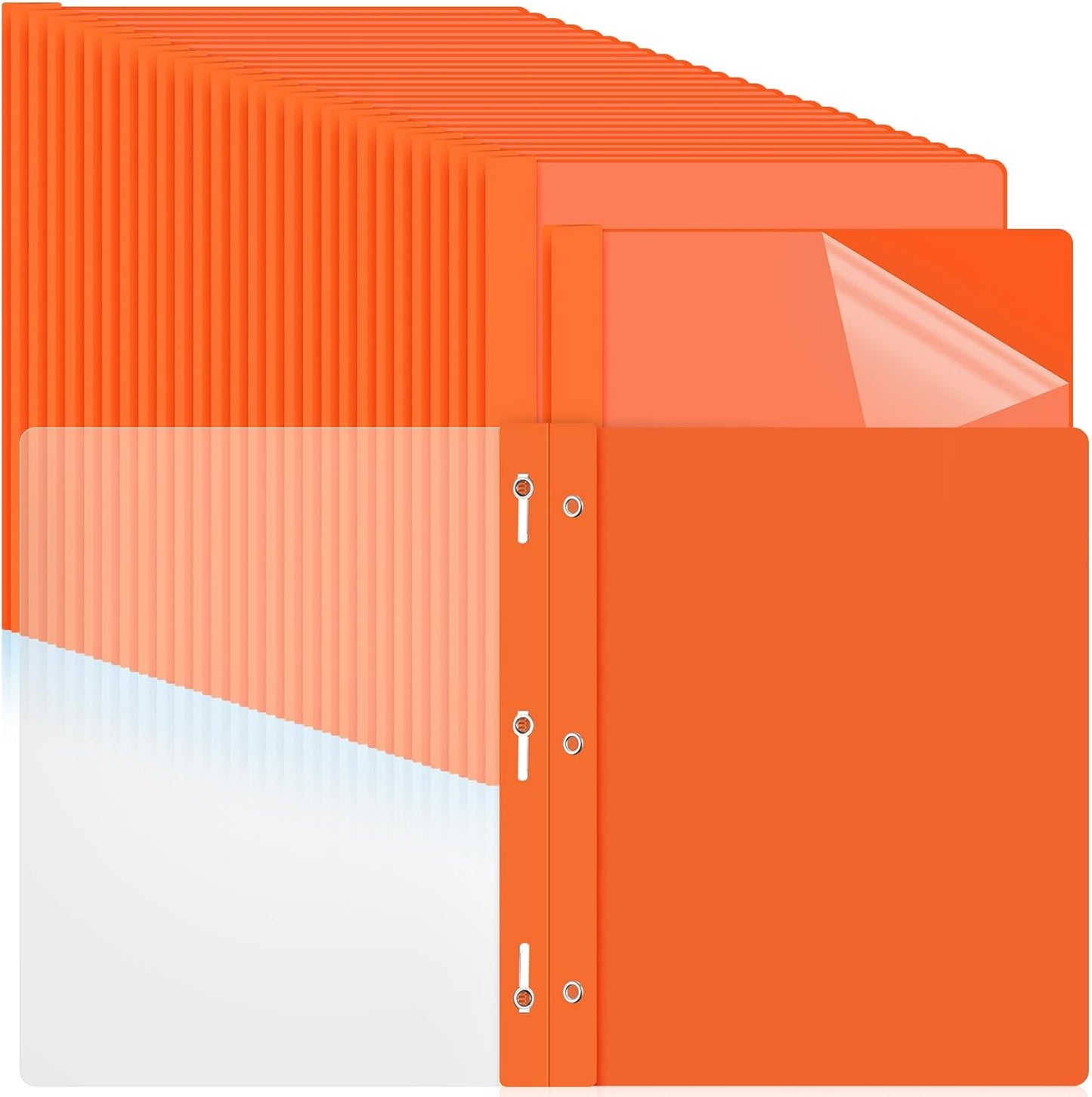 48 Pack Plastic Report Covers with 3 Prongs Presentation Folders Bulk, 100 Sheet Capacity, Clear Front Report Covers for Presentation Document Paper School Office Supplies (Orange)