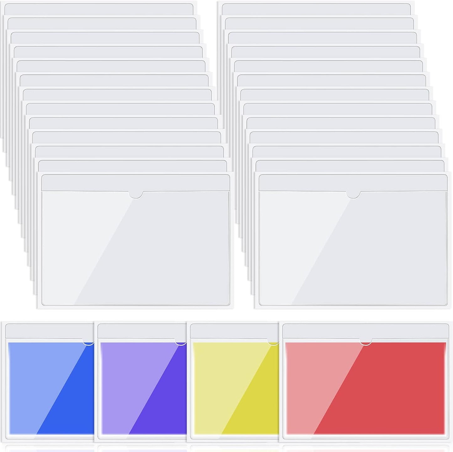 Chinco 30 Pcs Self Adhesive Pockets, Bin Labels for Storage Bins, Clear Pocket Label Sleeves, Plastic Index Card Holder with Top Open for Organizing Bins Box Drawer(9.9 x 7 Inches)