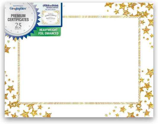 Gold Star Award Certificates, Holographic Gold Foil Design, 8.5”x11”, Professional Certificate Paper, Pack of 25 by Geographics®