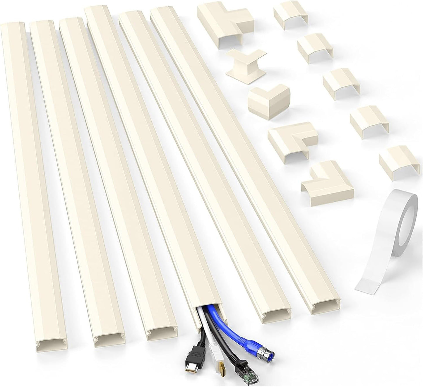 Delamu Beige Cord Hider, 94.5in Cord Covers for Wires on Wall, Large Cable Hider Wire Covers for Cords, Premium Wire Hiders for TV on Wall, Easy Set up Cable Cover Management, 6X W1.18 H0.67in, Beige