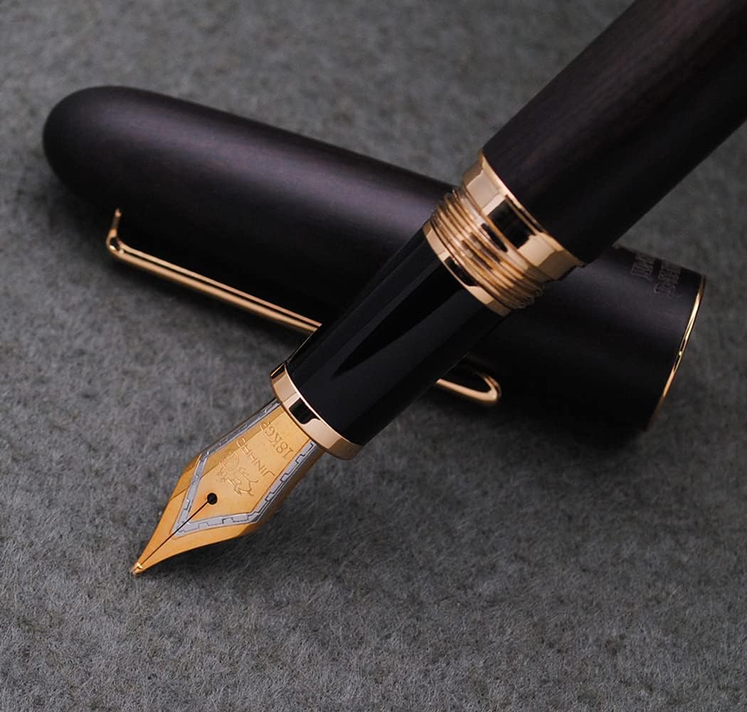 JINHAO 9036 Natural Wood Fountain Pen Handmade Ink Pen (Medium Nib 0.7mm, Ebony Wood)