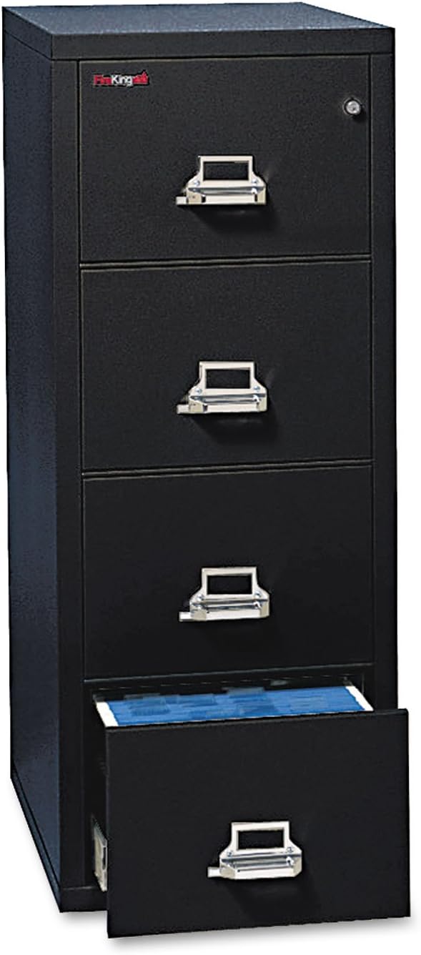 FireKing Fireproof Vertical File Cabinet (4 Letter Sized Drawers, Impact Resistant, Water Resistant), 52 .75" H Black, 18 W x 31 D, (41831CBL)