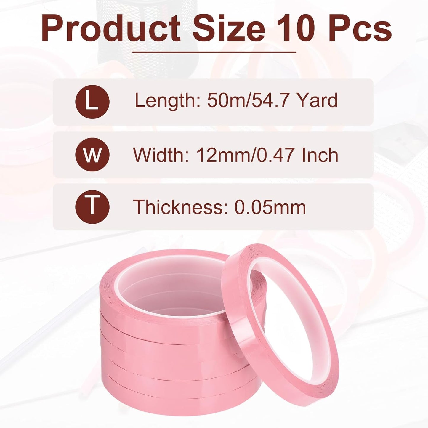 MECCANIXITY 10 Rolls Whiteboard Tape Graphic Chart Tape 12mm 54.7 Yard Art Tape Thin Self-Adhesive Pinstripe Tape Masking Tape for Gift Wrapping Craft Supplies, Pink
