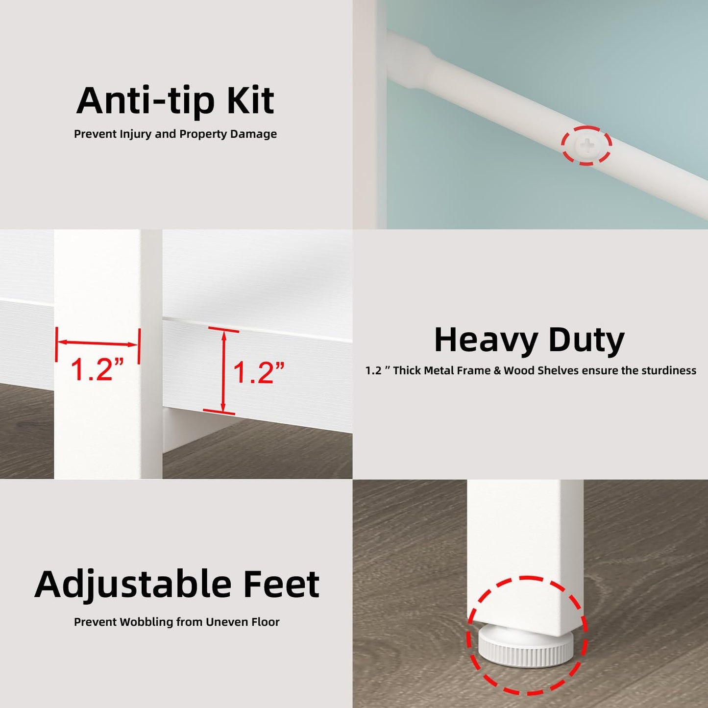 HSH 4 Tier White Bookshelf, Modern 4 Shelf Etagere Bookcase, Industrial Wood and Metal Storage Shelves and Display Book Rack, Farmhouse Open Wide Book Shelf for Bedroom Living Room Office, White Oak