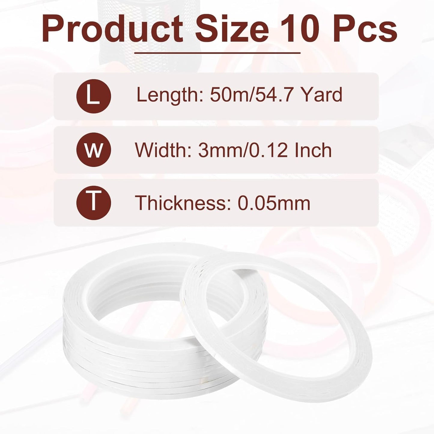 MECCANIXITY 10 Rolls Whiteboard Tape Graphic Chart Tape 3mm 54.7 Yard Art Tape Thin Self-Adhesive Pinstripe Tape Masking Tape for Gift Wrapping Craft Supplies, White