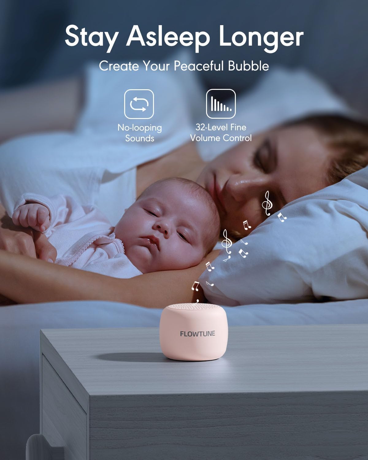 Sound Machine Flowtune White Noise Machine for Baby Adults, Mini Portable Sound Machine for Travel, 6H Timer, 18 Soothing Sleep Sounds Gift (Sakura Pink)