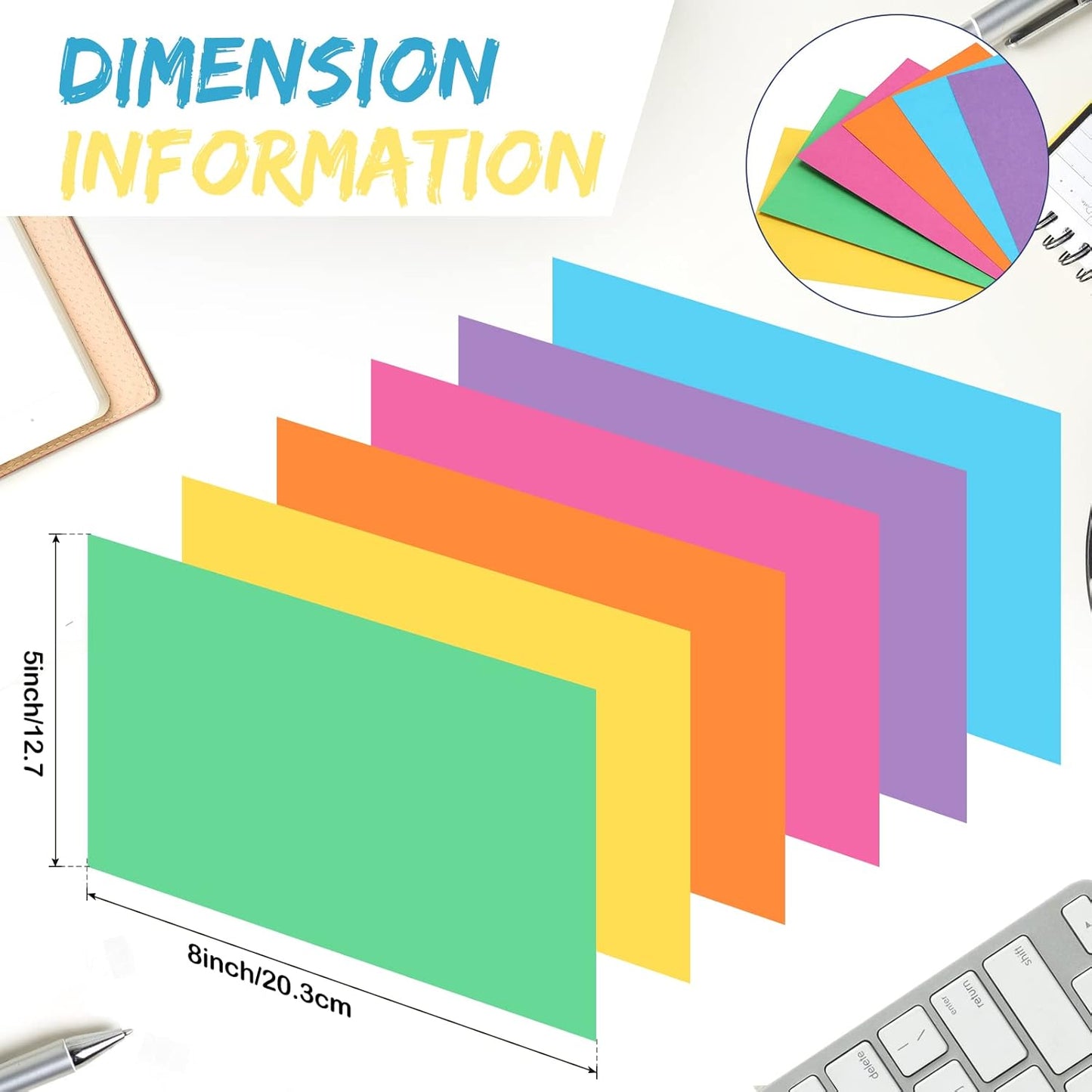 Fainne 300 Pcs 5 x 8 Inches Blank Index Cards 180 Gsm Thick Card Stock Assorted Color Neon Blank Flash Cards Colorful Study Notecards for Organizing(Bright Colors)