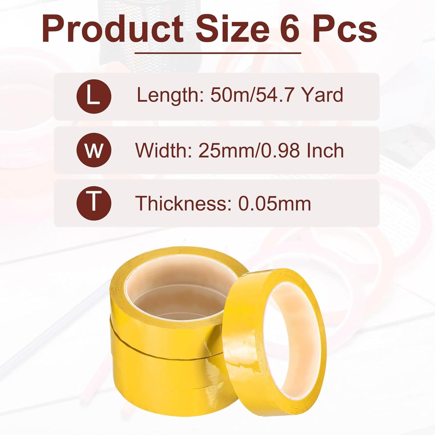 MECCANIXITY 6 Rolls Whiteboard Tape Graphic Chart Tape 25mm 54.7 Yard Art Tape Thin Self-Adhesive Pinstripe Tape Masking Tape for Gift Wrapping Craft Supplies, Yellow