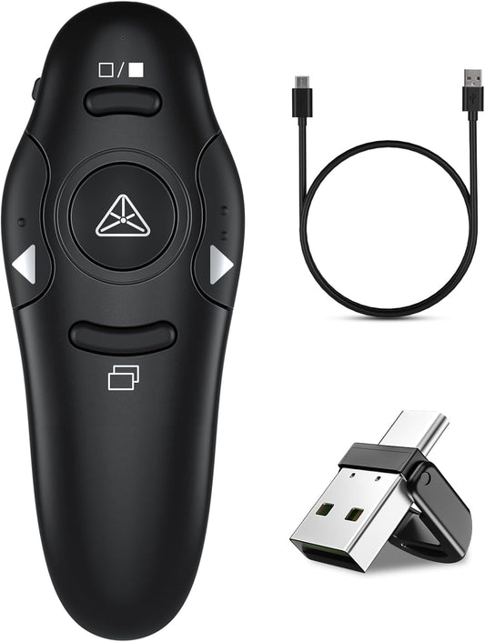 Presentation Clicker, Rechargeable Pointer, 2-in-1 USB Type C Powerpoint Clicker, Clicker for Powerpoint Presentations Slide Advancer, Presentation Clicker Wireless Presenter Remote Clicker