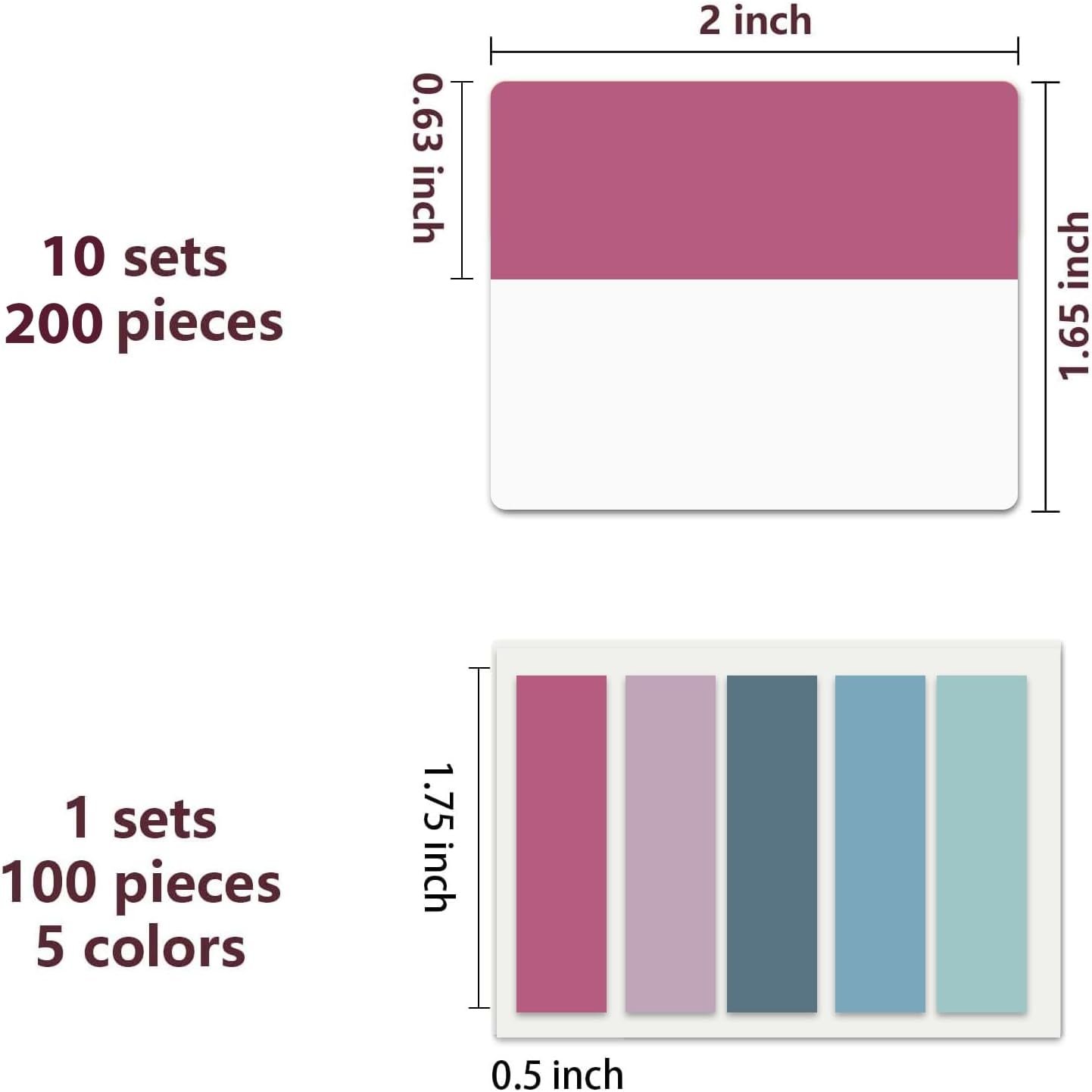 ELII 300 PCS Sticky Index Tabs 2 Inch Book Tabs Writable and Repositionable Page Markers File Tabs Self Adhesive, Labels for Pages Notebooks